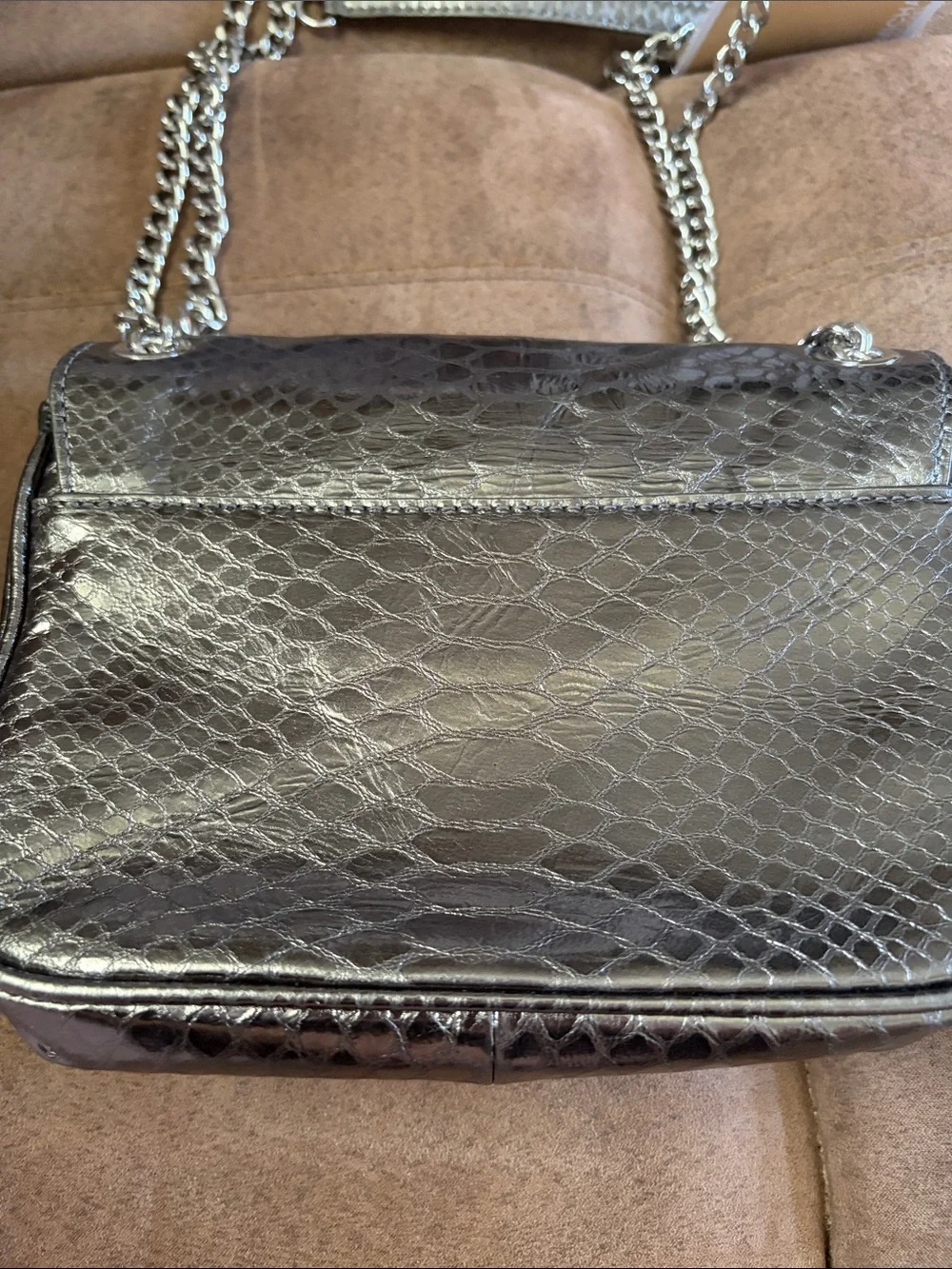 Michael Kors Silver Metallic Snake-Embossed Crossbody Bag NWOT